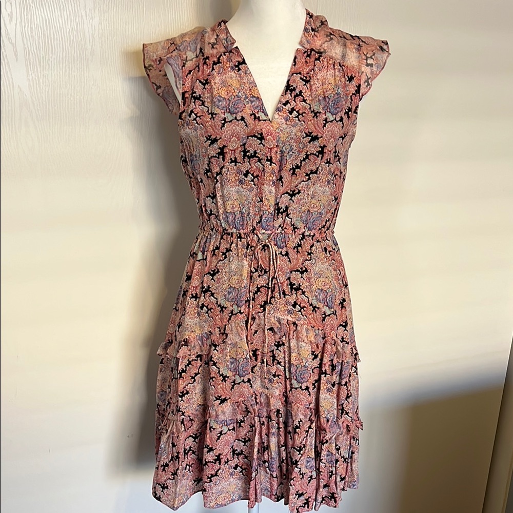 Anthropologie Pink Flutter Sleeve Silk Dress